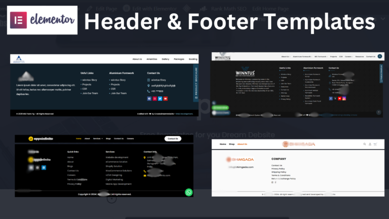Header & footer template elementor , wordpress , free